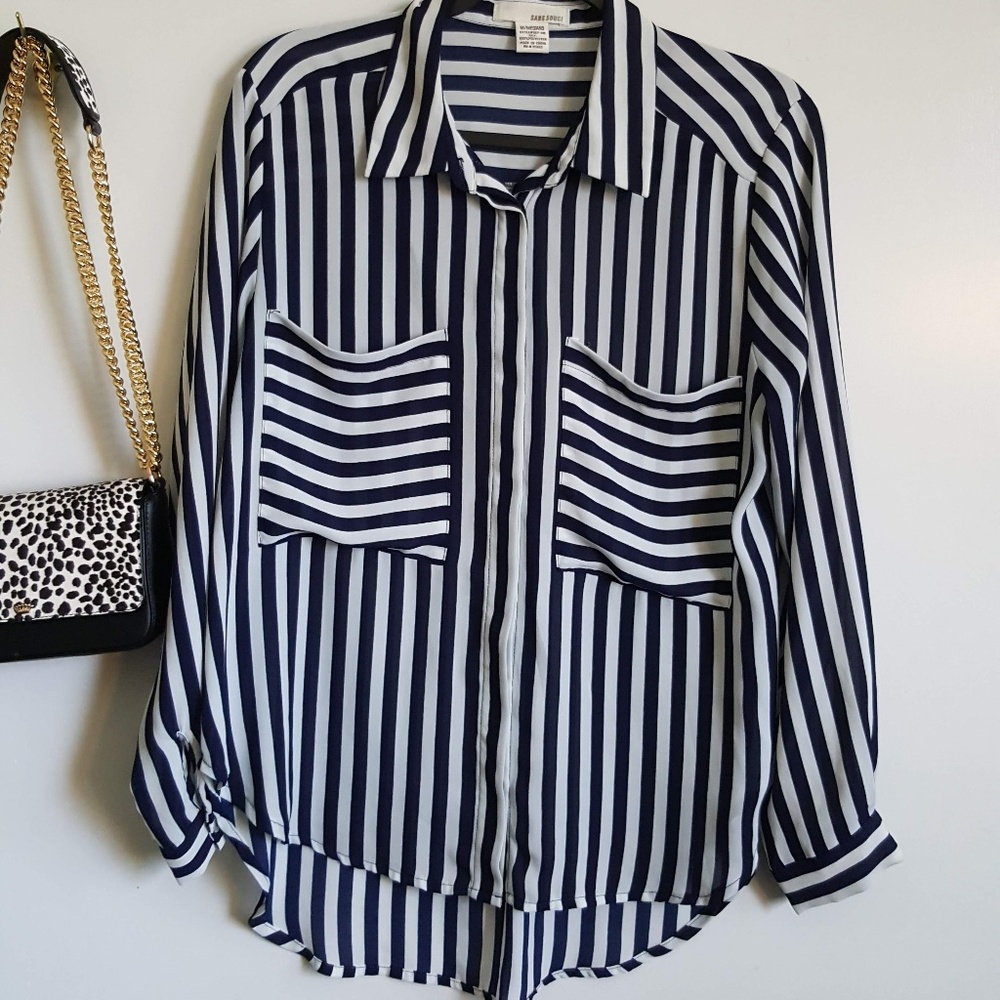 Chiffon Vertical stripes button down shirt.